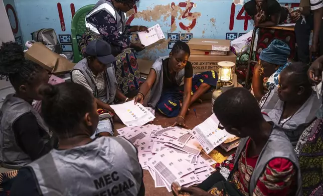 Election volunteers count ballots in Blantyre, Malawi, Tuesday, Sept. 16, 2025. (AP Photo/Thoko Chikondi)