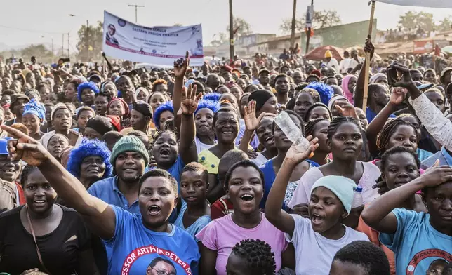Democratic Progressive Party (DPP) supporters cheer at a campaign rally in Zomba, Malawi, Wednesday, Sept. 10, 2025. (AP Photo/Thoko Chikondi)