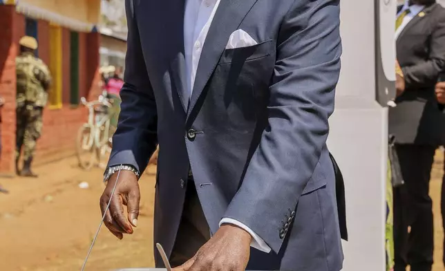 Malawi's President Lazarus Chakwera casting his vote at Malembo polling station in Lilongwe, Malawi, Tuesday, Sept. 16, 2025. (AP Photo/Govati Nyirenda)