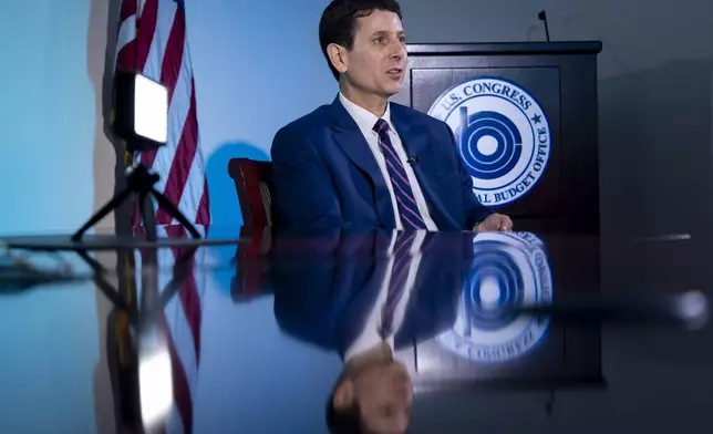 Phillip Swagel, director of the Congressional Budget Office, speaks during an interview with The Associated Press, Wednesday, Sept. 17, 2025, in Washington. (AP Photo/Alex Brandon)