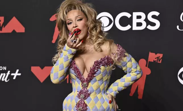 Doja Cat arrives at the MTV Video Music Awards on Sunday, Sept. 7, 2025, at UBS Arena in Elmont, N.Y. (Photo by Evan Agostini/Invision/AP)
