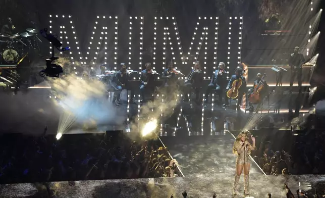 Mariah Carey performs a medley during the MTV Video Music Awards on Sunday, Sept. 7, 2025, at UBS Arena in Elmont, N.Y. (Photo by Charles Sykes/Invision/AP)