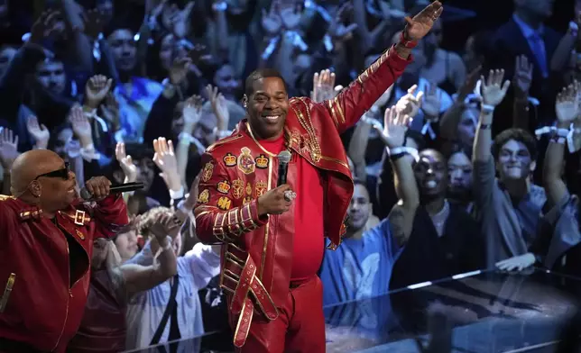 Spliff Star, left, and Busta Rhymes perform during the MTV Video Music Awards on Sunday, Sept. 7, 2025, at UBS Arena in Elmont, N.Y. (Photo by Charles Sykes/Invision/AP)