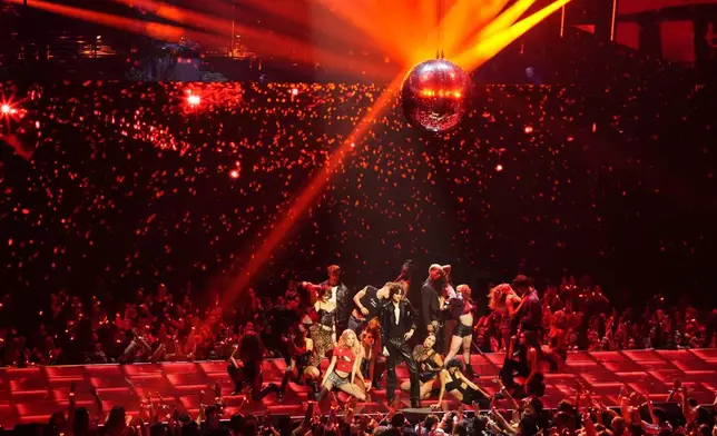 Sombr performs during the MTV Video Music Awards on Sunday, Sept. 7, 2025, at UBS Arena in Elmont, N.Y. (Photo by Charles Sykes/Invision/AP)