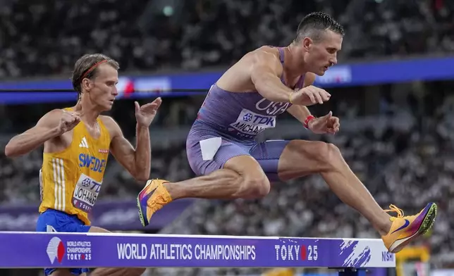 United States' Daniel Michalski competes during a men's 3,000 meters steeplechase heat at the World Athletics Championships in Tokyo, Saturday, Sept. 13, 2025. (AP Photo/Petr David Josek)