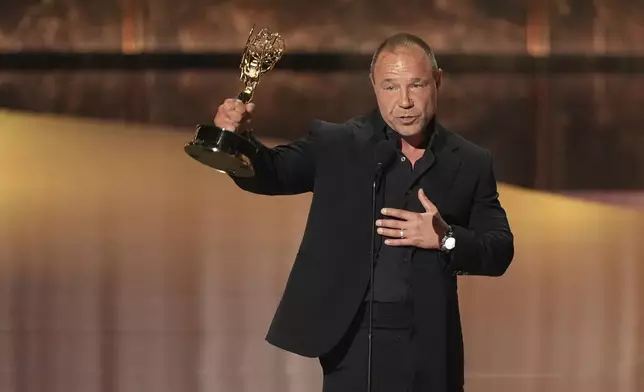 Stephen Graham accepts the award for outstanding lead actor in a limited or anthology series or movie for "Adolescence" during the 77th Primetime Emmy Awards on Sunday, Sept. 14, 2025, at the Peacock Theater in Los Angeles. (AP Photo/Chris Pizzello)