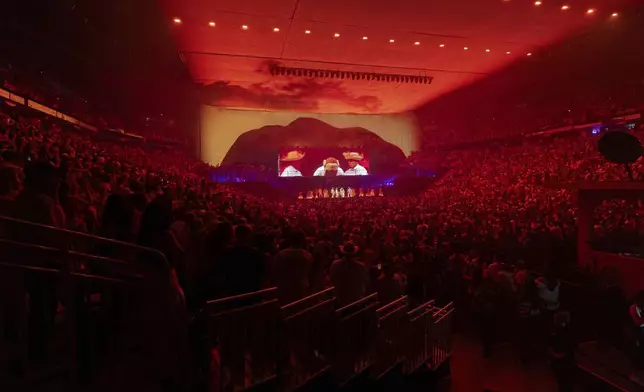 Bad Bunny performs during the final concert of his summer residency in his homeland at the Coliseo de Puerto Rico Jose Miguel Agrelot, in San Juan, Puerto Rico, Saturday, Sept. 20, 2025. (AP Photo/Alejandro Granadillo)
