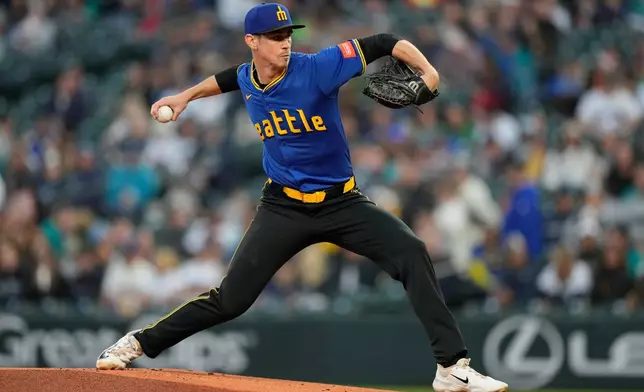 Seattle Mariners starting pitcher Emerson Hancock throws during the first inning of a baseball game against the Colorado Rockies, Thursday, Sept. 25, 2025, in Seattle. (AP Photo/Ryan Sun)