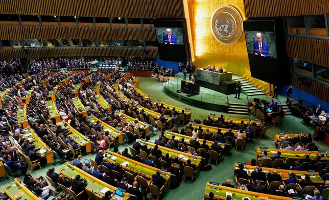 President Donald Trump address the 80th session of the United Nations General Assembly, Tuesday, Sept. 23, 2025, at U.N. headquarters. (AP Photo/Yuki Iwamura)