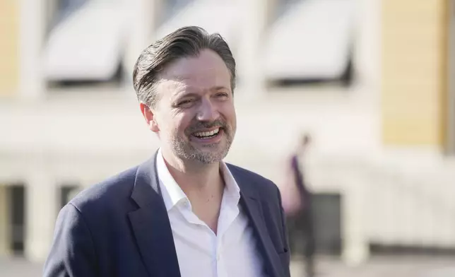 Dag-Inge Ulstein, Party leader of the Christian Democratic Party, during a statement on Norway’s Parliamentary elections in Oslo, Norway, Monday, Sept. 8, 2025. (Jonas Faeste Laksekjon/NTB Scanpix via AP)