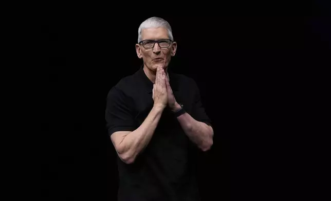 Apple CEO Tim Cook speaks on stage during an announcement of new products at Apple Park in Cupertino, Calif., Tuesday, Sept. 9, 2025. (AP Photo/Godofredo A. Vásquez)