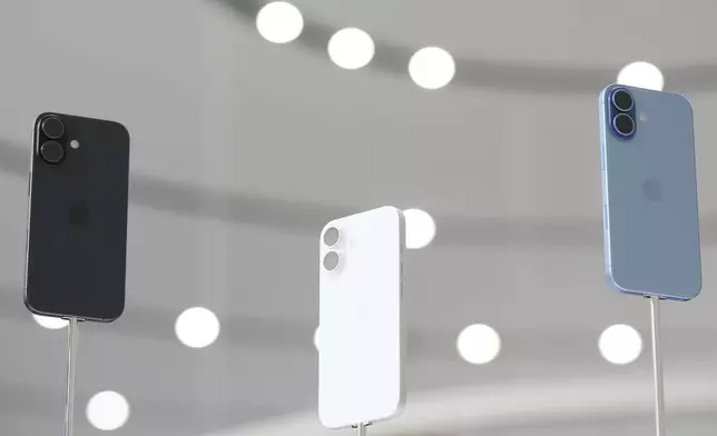 The iPhone 17 is displayed during an announcement of new products at Apple Park on Tuesday, Sept. 9, 2025, in Cupertino, Calif. (AP Photo/Godofredo A. Vásquez)