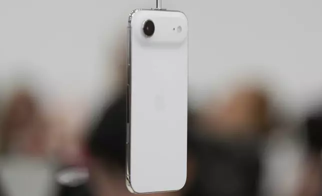 The iPhone Air is displayed during an announcement of new products at Apple Park on Tuesday, Sept. 9, 2025, in Cupertino, Calif. (AP Photo/Godofredo A. Vásquez)