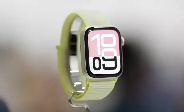 An Apple Watch is displayed during an announcement of new products at Apple Park on Tuesday, Sept. 9, 2025, in Cupertino, Calif. (AP Photo/Godofredo A. Vásquez)