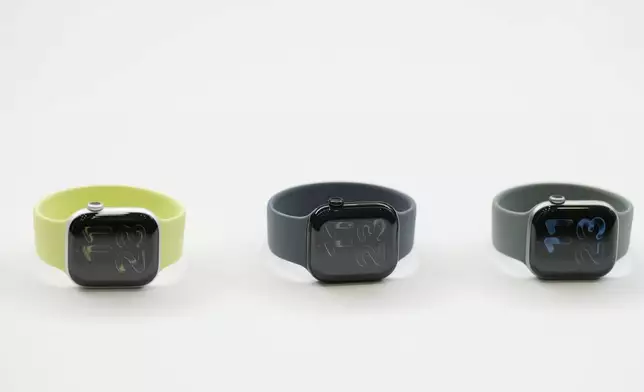 Apple Watches are displayed during an announcement of new products at Apple Park on Tuesday, Sept. 9, 2025, in Cupertino, Calif. (AP Photo/Godofredo A. Vásquez)