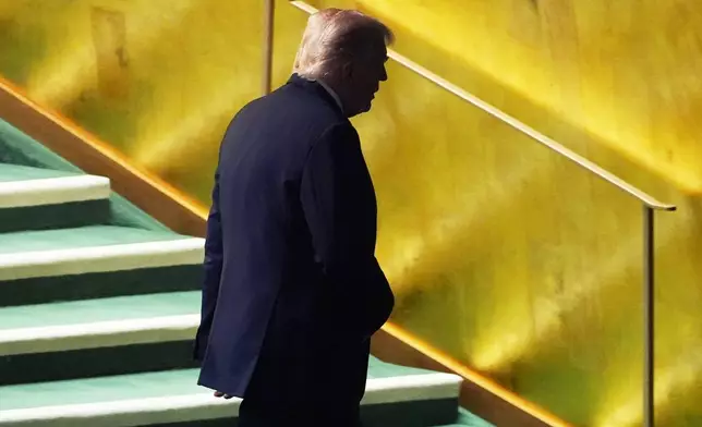 President Donald Trump walks off after speaking to the United Nations General Assembly, Tuesday, Sept. 23, 2025, in New York. (AP Photo/Evan Vucci)