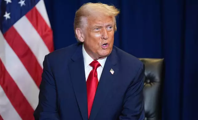 President Donald Trump speaks while meeting with Ukrainian President Volodymyr Zelenskyy during the United Nations General Assembly, Tuesday, Sept. 23, 2025, in New York. (AP Photo/Evan Vucci)