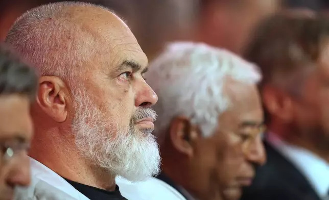 Prime Minister of Albania Edu Rama attends the opening ceremony of the annual Bled Strategic Forum gathering in Bled, Slovenia, Monday, Sept. 1, 2025. (AP Photo/Darko Bandic)