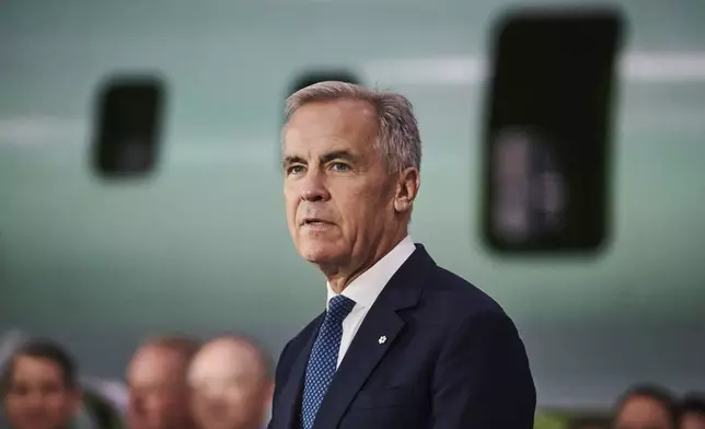 Prime Minister Mark Carney speaks at a press conference in Mississauga, Ont., on Friday, Sept. 5, 2025. (Sammy Kogan /The Canadian Press via AP)