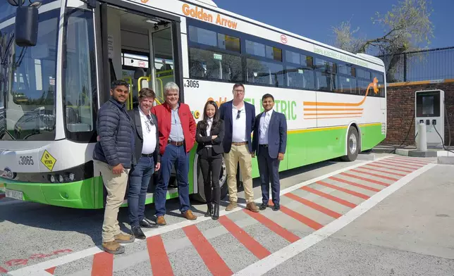 Executives from Autel Energy, STS Tech Group, and Golden Arrow Bus Services celebrate their partnership in delivering South Africa’s largest electric bus charging project in Cape Town.