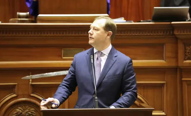 FILE - Republican South Carolina Sen. Wes Climer speaks out against a pay raise for all lawmakers that was part of the state budget on Wednesday, May 28, 2025, in Columbia, S.C. (AP Photo/Jeffrey Collins, File)
