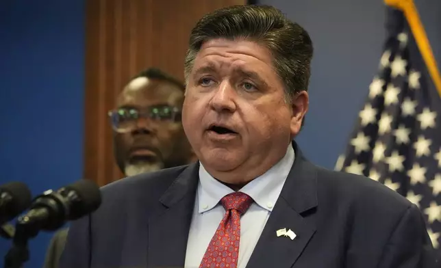 Illinois Gov. JB Pritzker speaks during a press conference Tuesday, Sept. 2, 2025, in Chicago. (AP Photo/Kiichiro Sato)