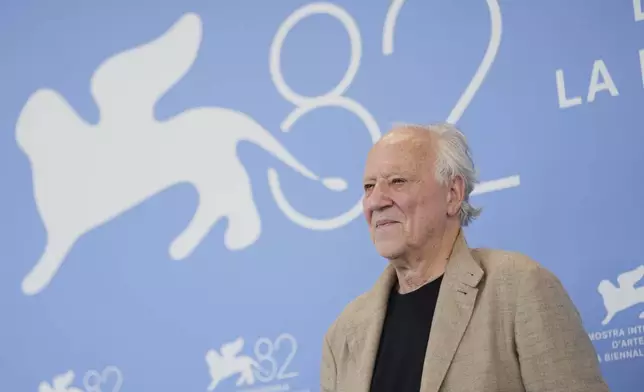 Werner Herzog poses for photographers during the Golden Lion for lifetime achievement photo call at the 82nd edition of the Venice Film Festival in Venice, Italy, on Thursday, Aug. 28, 2025. (Photo by Scott A Garfitt/Invision/AP)