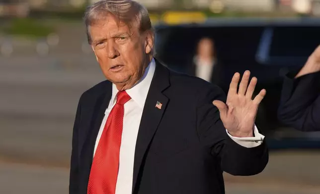 President Donald Trump arrives on Air Force One at LaGuardia Airport, Thursday, Sept. 11, 2025, in New York. (AP Photo/Alex Brandon)