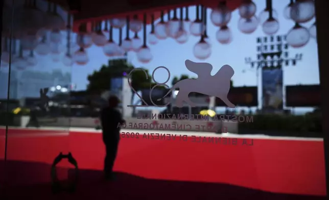 The red carpet is seen ahead of the Venice Film Festival in Venice, Italy, on Tuesday, Aug. 26, 2025. (Photo by Alessandra Tarantino/Invision/AP)
