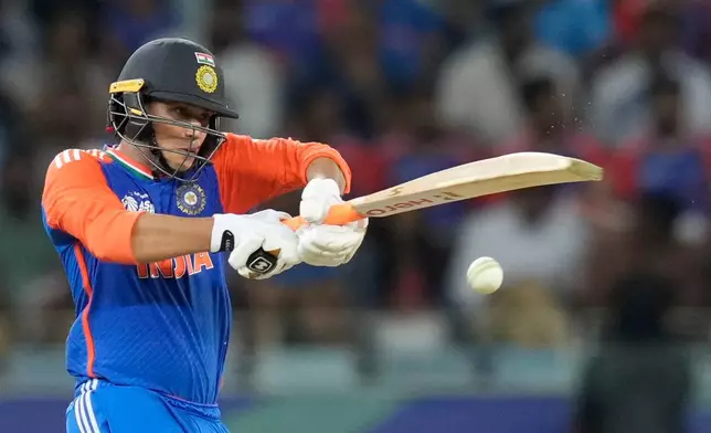India's Abhishek Sharma bats during the Asia Cup cricket match between India and Sri Lanka at Dubai International Cricket Stadium, United Arab Emirates, Friday, Sept. 26, 2025. (AP Photo/Altaf Qadri)