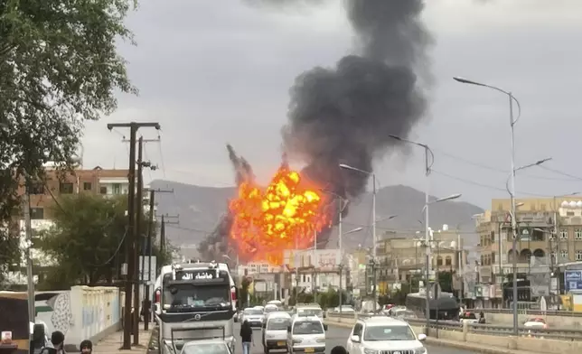 Flames and smoke rise following Israeli airstrikes in Sanaa, Yemen, Wednesday, Sept. 10, 2025. (AP Photo)