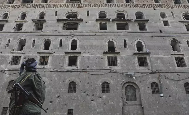 A man inspects the damage at the National Museum, following the Israeli airstrikes on Wednesday in Sanaa, Yemen, Thursday, Sept. 11, 2025. (AP Photo/Osamah Abdulrahman)