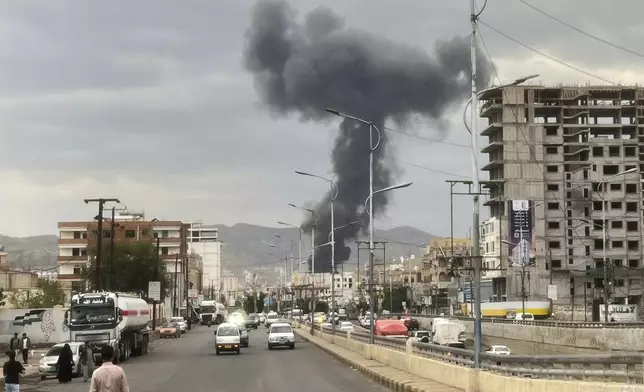 Smoke billows following Israeli airstrikes in Sanaa, Yemen, Wednesday, Sept. 10, 2025. (AP Photo)