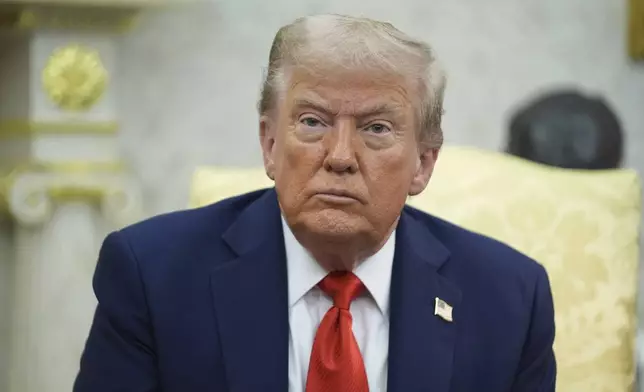 President Donald Trump listens during a meeting with Polish President Karol Nawrocki in the Oval Office of the White House, Wednesday, Sept. 3, 2025, in Washington. (AP Photo/Evan Vucci)