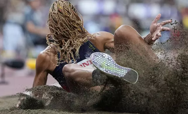 Venezuela's Yulimar Rojas competes in the women's triple jump qualification at the World Athletics Championships in Tokyo, Tuesday, Sept. 16, 2025. (AP Photo/Ashley Landis)