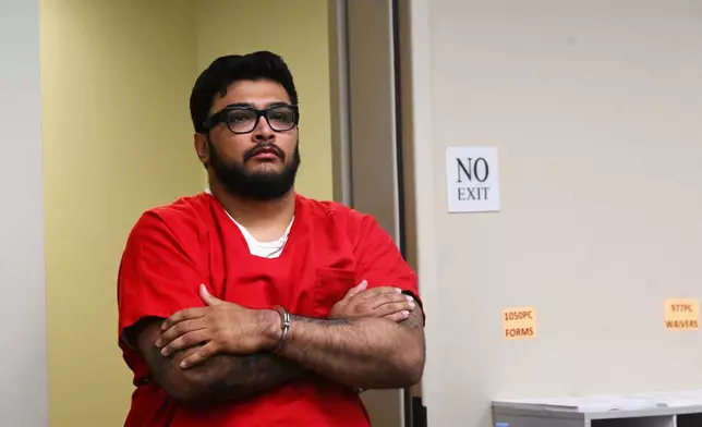Jake Haro, charged with the murder of his son Emmanuel Haro and making a false report, appears for a hearing at Superior Court, Thursday, Sept. 4, 2025, in Riverside, Calif. , where he pleaded not guilty. (Anjali Sharif-Paul/The Orange County Register via AP, Pool)