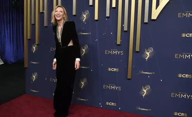 Cate Blanchett arrives at the 77th Primetime Emmy Awards on Sunday, Sept. 14, 2025, at the Peacock Theater in Los Angeles. (Photo by Richard Shotwell/Invision/AP)