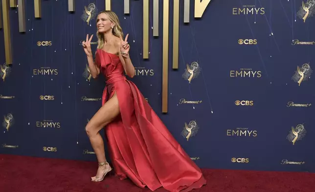 Sara Foster arrives at the 77th Primetime Emmy Awards on Sunday, Sept. 14, 2025, at the Peacock Theater in Los Angeles. (Photo by Richard Shotwell/Invision/AP)