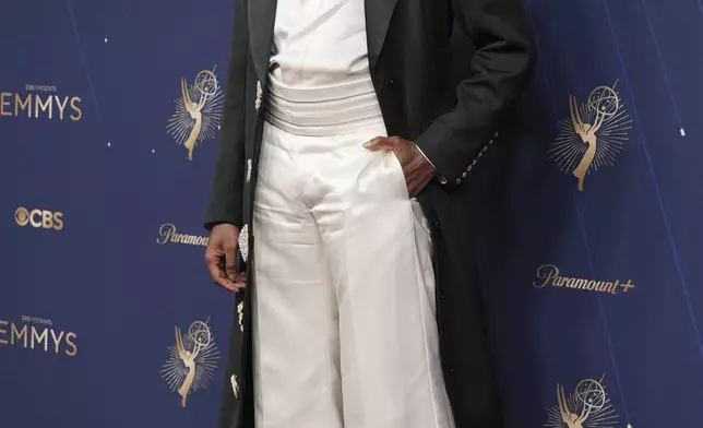 Dewayne Perkins arrives at the 77th Primetime Emmy Awards on Sunday, Sept. 14, 2025, at the Peacock Theater in Los Angeles. (AP Photo/Jae C. Hong)