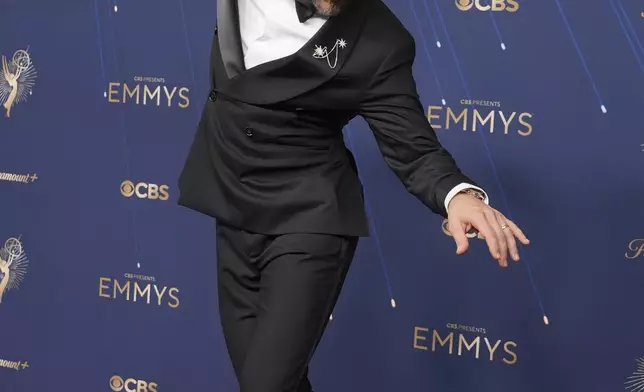 Derek Hough arrives at the 77th Primetime Emmy Awards on Sunday, Sept. 14, 2025, at the Peacock Theater in Los Angeles. (AP Photo/Jae C. Hong)