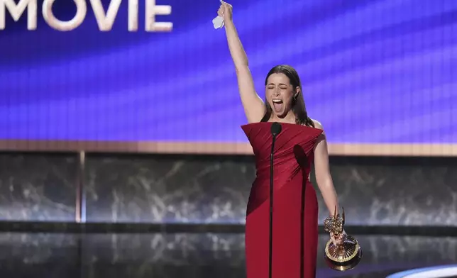 Cristin Milloti accepts the award for outstanding lead actress in a limited or anthology series or movie for "The Penguin" during the 77th Primetime Emmy Awards on Sunday, Sept. 14, 2025, at the Peacock Theater in Los Angeles. (AP Photo/Chris Pizzello)