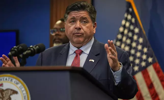 Illinois Gov. JB Pritzker speaks during a press conference Tuesday, Sept. 2, 2025, in Chicago. (AP Photo/Kiichiro Sato)