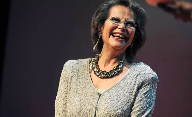 FILE - Italian actress Claudia Cardinale appears at the Prix Lumieres awards ceremony in Paris on Jan. 18, 2013. (AP Photo/Zacharie Scheurer, File)
