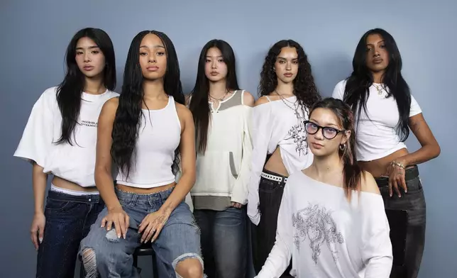 Sophia Laforteza, from left, Manon Bannerman, Yoonchae, Daniela Avanzini, Megan Skiendiel and Lara Raj of KATSEYE pose for a portrait on Wednesday, Sept. 3, 2025, in Los Angeles. (Photo by Rebecca Cabage/Invision/AP)