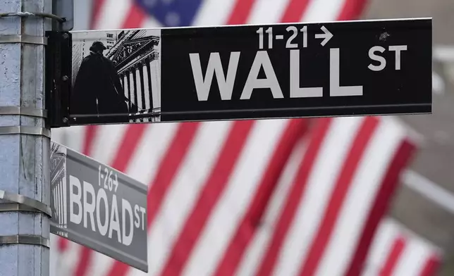 FILE - A sign outside the New York Stock Exchange marks the intersection of Wall and Broad Streets, Tuesday, Jan. 28, 2025, in New York. (AP Photo/Julia Demaree Nikhinson, File)