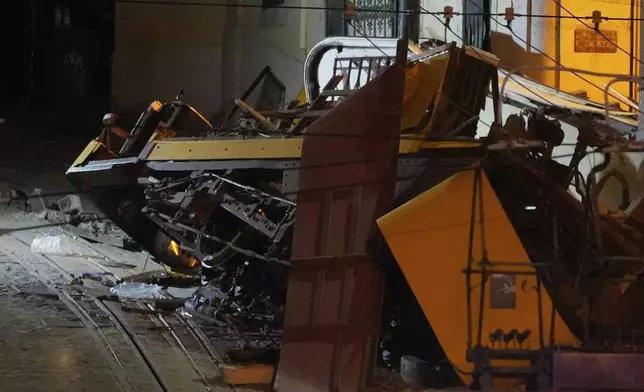 View of the site of a derailed electric streetcar in Lisbon, Portugal, Wednesday, Sept. 3, 2025. (AP Photo/Armando Franca)