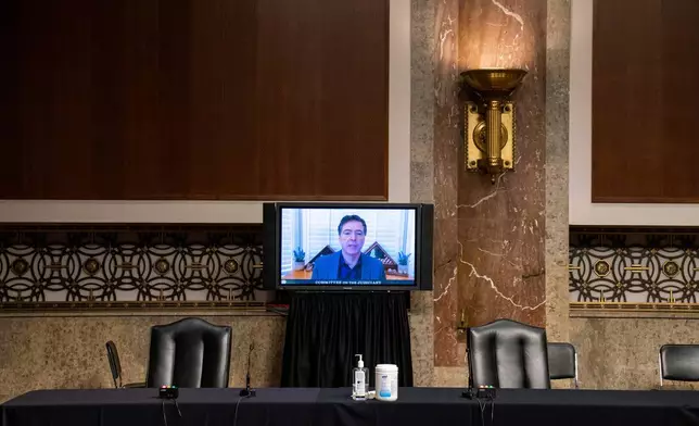 FILE - Former FBI director James Comey testifies via video conference during a Senate Judiciary Committee hearing on Capitol Hill in Washington, Sept. 30, 2020, to examine the FBI "Crossfire Hurricane" investigation. (Ken Cedeno/Pool via AP)