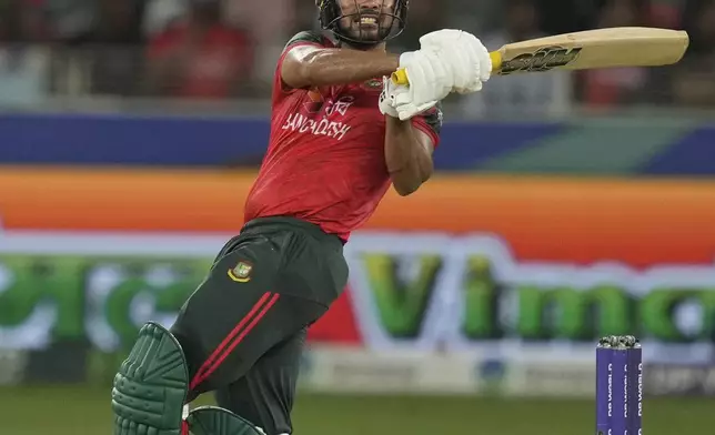 Bangladesh's Saif Hassan bats during the Asia Cup cricket match between Bangladesh and Sri Lanka at Dubai International Cricket Stadium in Dubai, United Arab Emirates, Saturday, Sept. 20, 2025. (AP Photo/Altaf Qadri)
