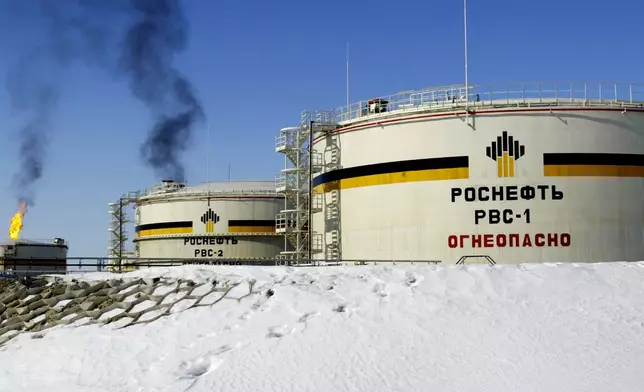 FILE - A view of reservoirs of Russian state-controlled oil giant OAO Rosneft, at Priobskoye oil field near Nefteyugansk, in western Siberia, Russia, April 5, 2006. (AP Photo/Misha Japaridze, File)