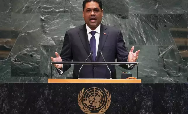 Haiti President Franck Laurent Saint Cyr addresses the 80th session of the United Nations General Assembly, Thursday, Sept. 25, 2025. (AP Photo/Richard Drew)